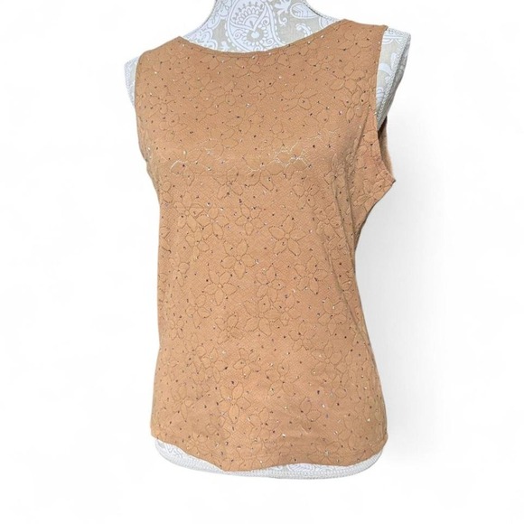 Orange USA Brown Beaded Floral Knit Tank Top Women's L Y2K Vintage Sleeveless - Picture 2 of 7